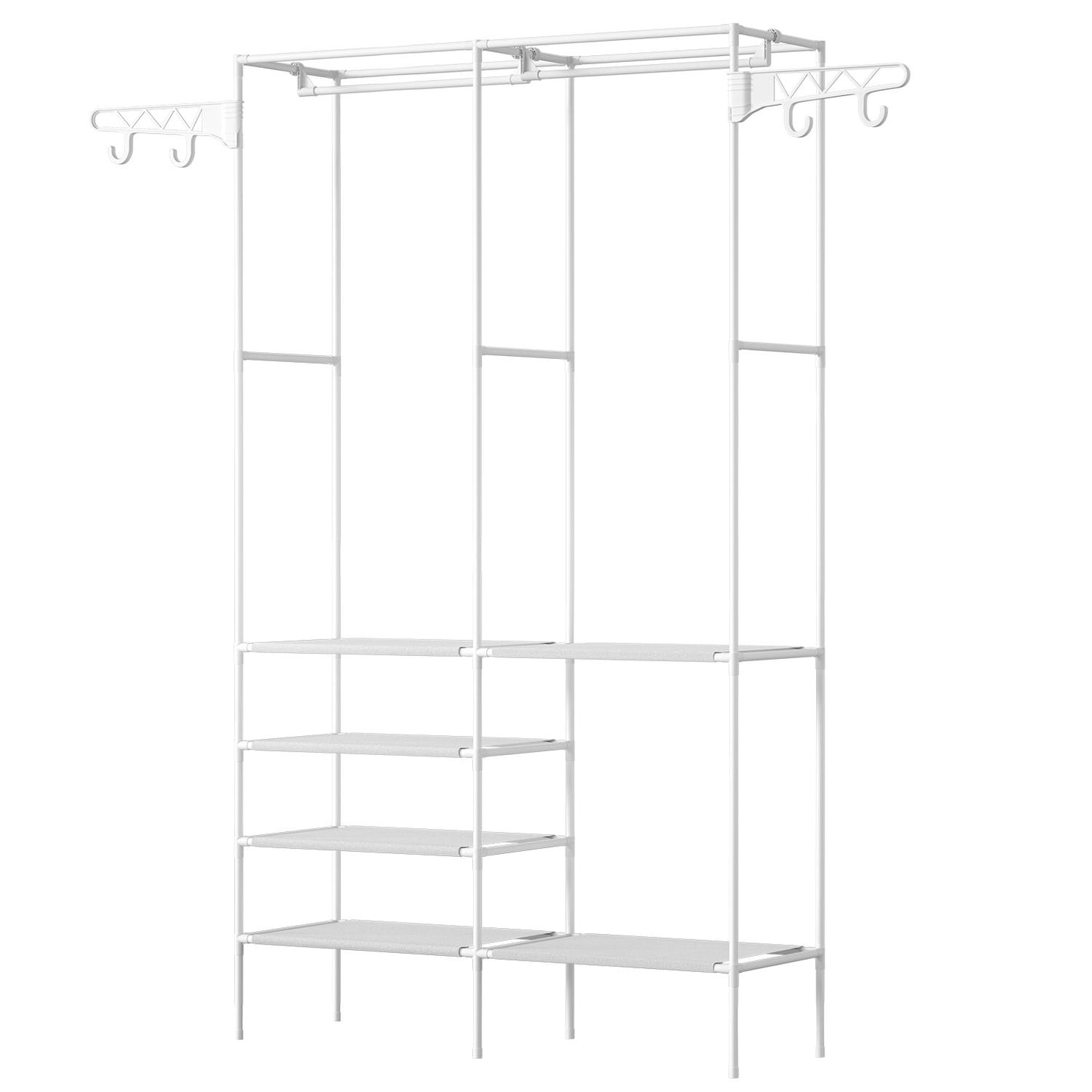 Versatile Metal Clothing and Shoe Organizer with Rotatable Hooks - Freestanding Wardrobe Rack Doba