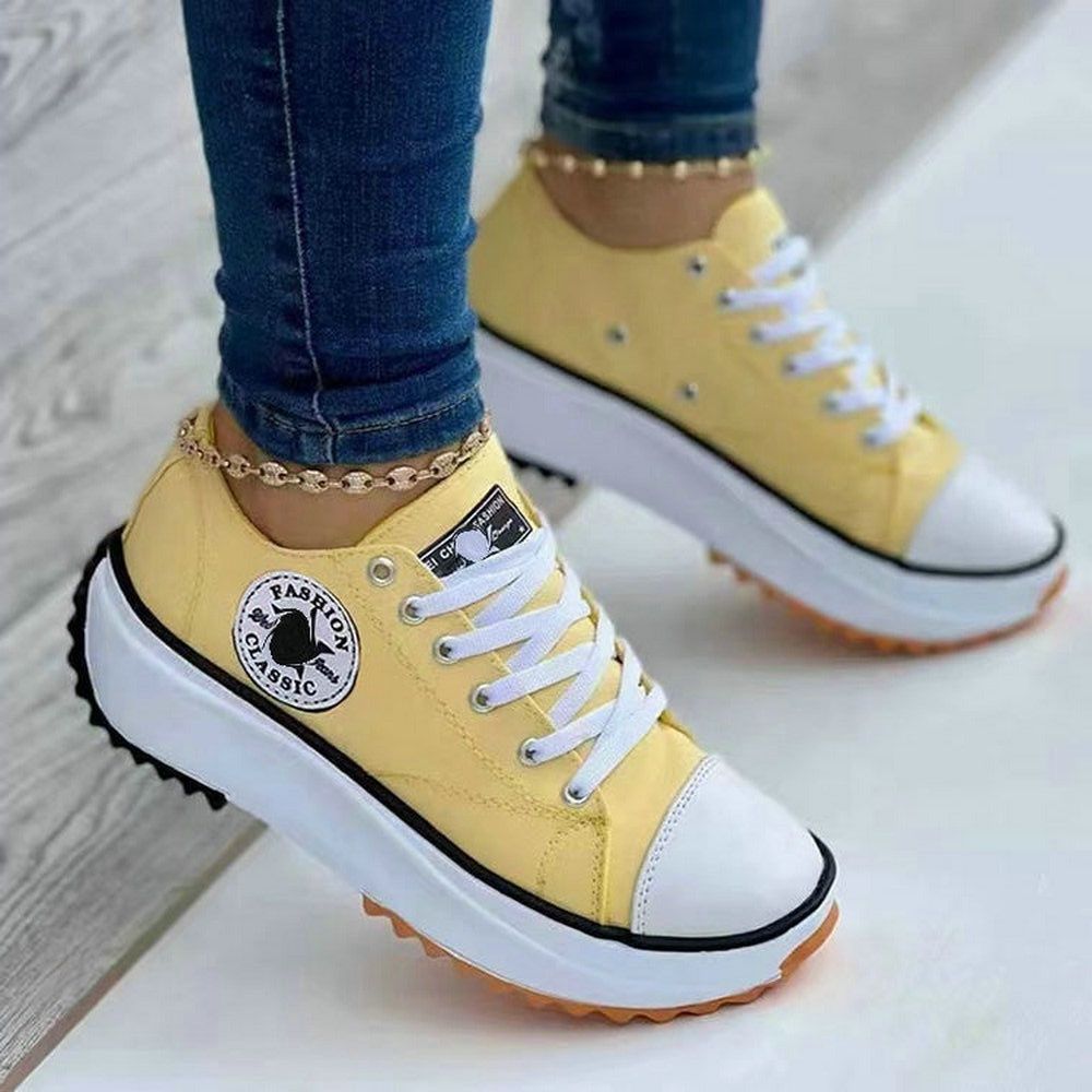 Classic White Canvas Shoes Women Sneakers Solid Lace-Up Casual Platform Shoes for Women Zapatos De Mujer Chaussure Femme Doba