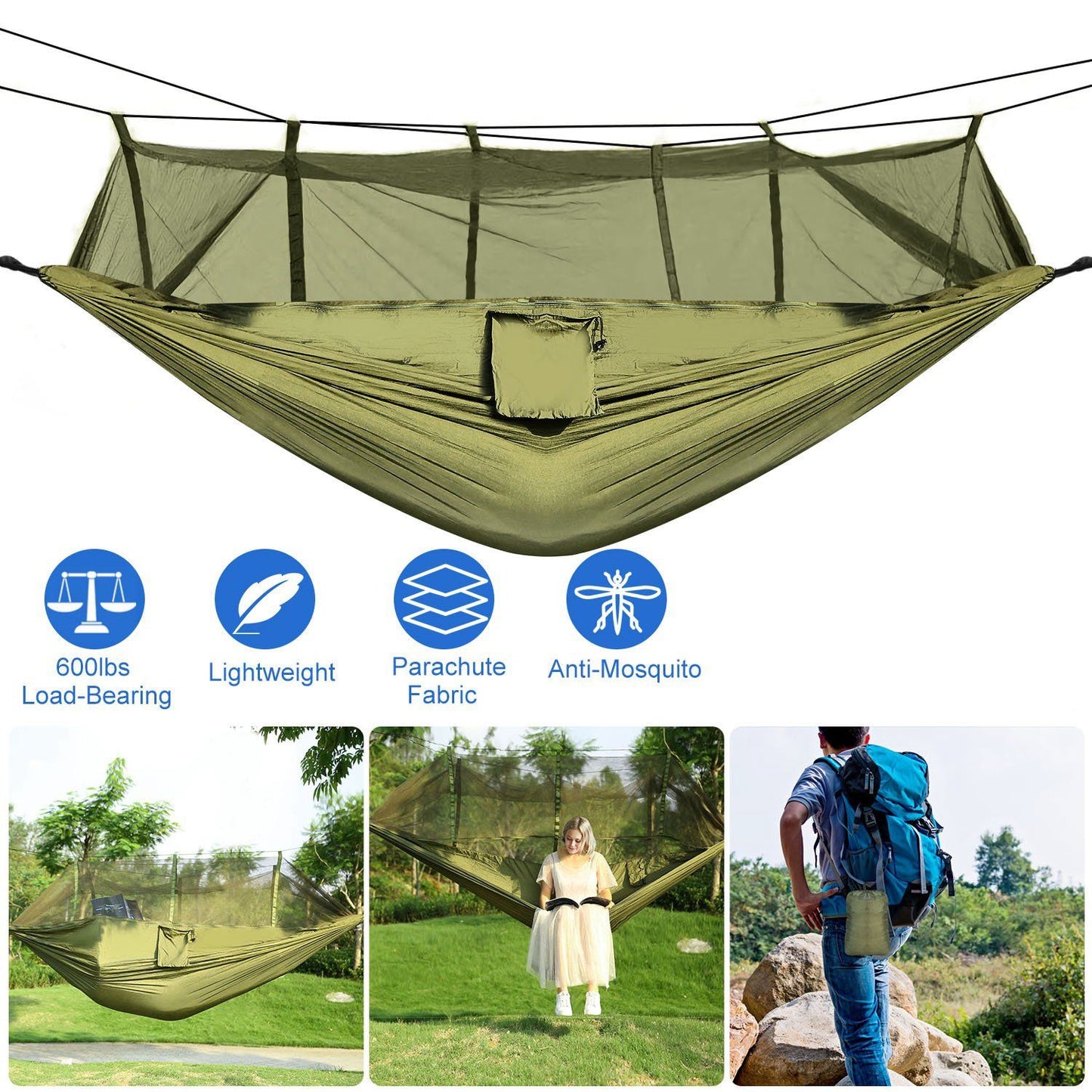 Camping Hammock with Mosquito Net, Portable Double Hammock Tent Load Two People with 2 Straps, Best for Outdoor Garden Hiking Travelable Double Hammock Tent Load Two People with 2 Straps, Best for Outdoor Garden Hiking Travel Doba