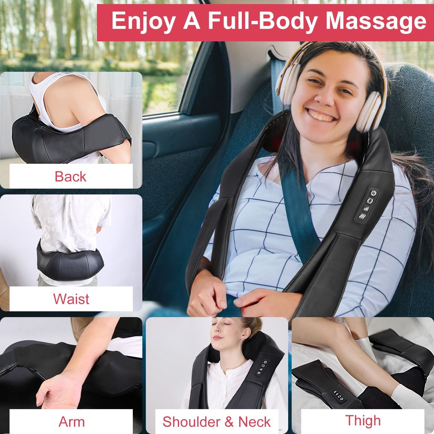 3D Shiatsu Neck and Back Massager with Infrared Heat, Adjustable Intensity Levels for Ultimate Pain Relief - Perfect for Home, Car, and Office Use Doba