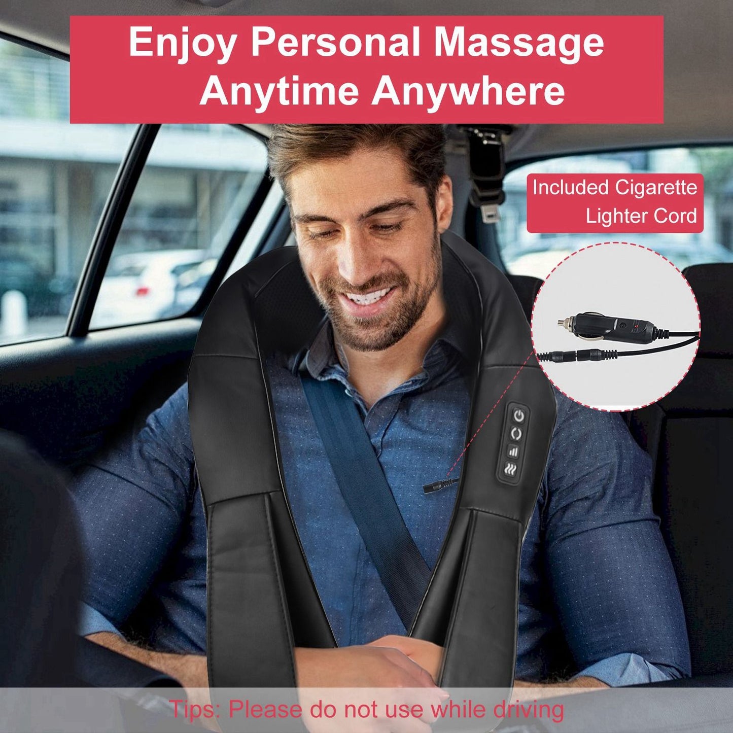 3D Shiatsu Neck and Back Massager with Infrared Heat, Adjustable Intensity Levels for Ultimate Pain Relief - Perfect for Home, Car, and Office Use Doba