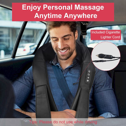 3D Shiatsu Neck and Back Massager with Infrared Heat, Adjustable Intensity Levels for Ultimate Pain Relief - Perfect for Home, Car, and Office Use Doba