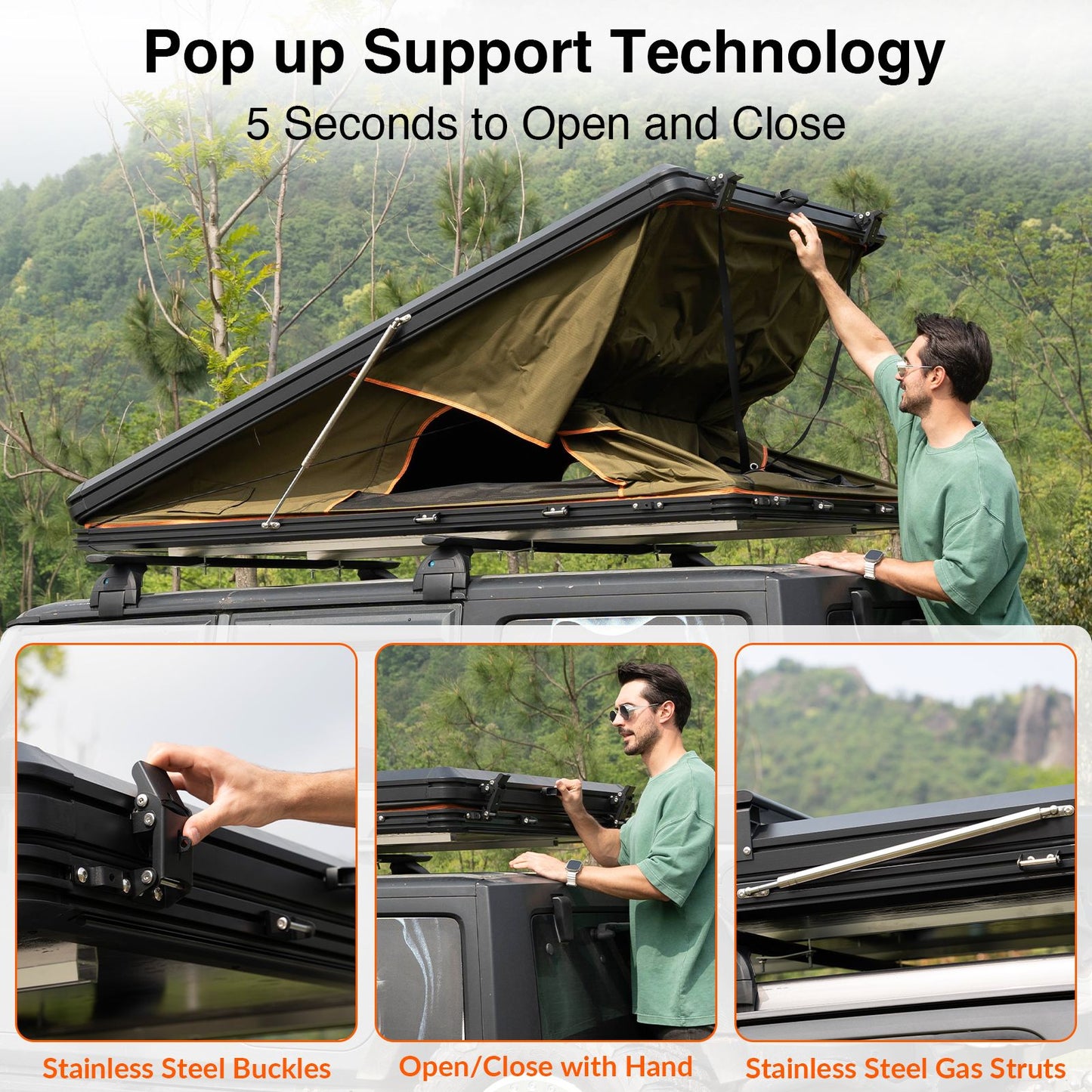 Explorer Plus Rooftop Tent Hardshell with Side Awning, Air Conditioner Outlet with Bracket, Luggage Racks&Replaceable Netting Rain Curtain, Truck Bed Tent for Camping, Pop Up SUV Roof Top Tent Doba