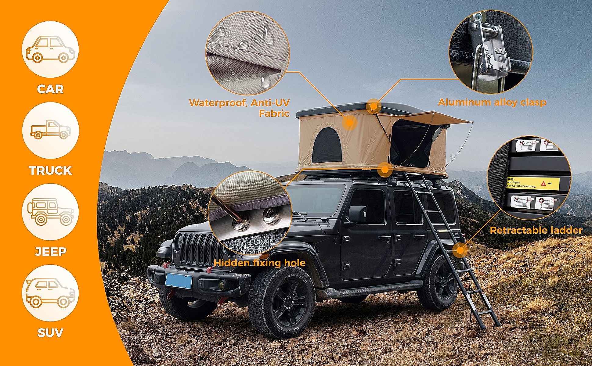 Trustmade Hard Shell Rooftop Tent 2mins Setup 100% Waterproof 50mm Mattress Pick Up Available Doba