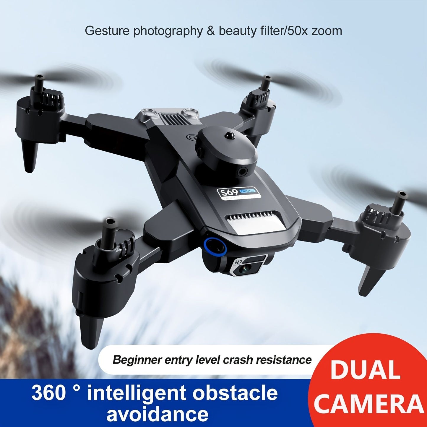 S69 Foldable RC Drone with HD Dual Cameras, 3 Batteries, WIFI FPV, 360° Obstacle Avoidance, Headless Mode – Ideal Gift for Kids and Adults Doba