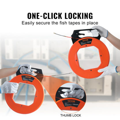 VEVOR 125ft Non-Conductive Fish Tape with Enhanced Grip and Durable Housing for Easy Cable Pulling Doba