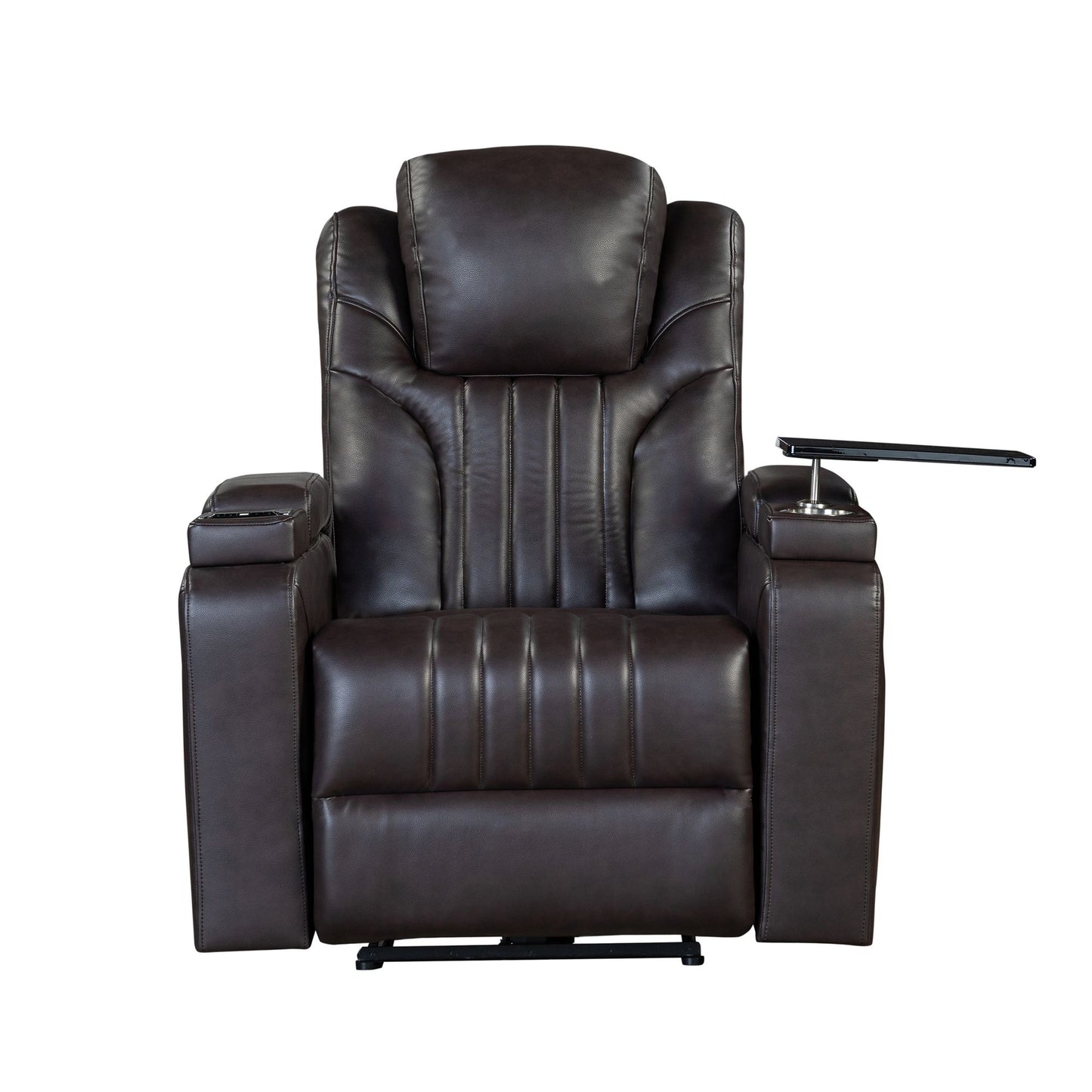 Luxury PU Leather Power Recliner with Adjustable Headrest, Wireless Charging, USB Port, Cup Holder, and Swivel Tray Table for Ultimate Home Theater Experience Doba