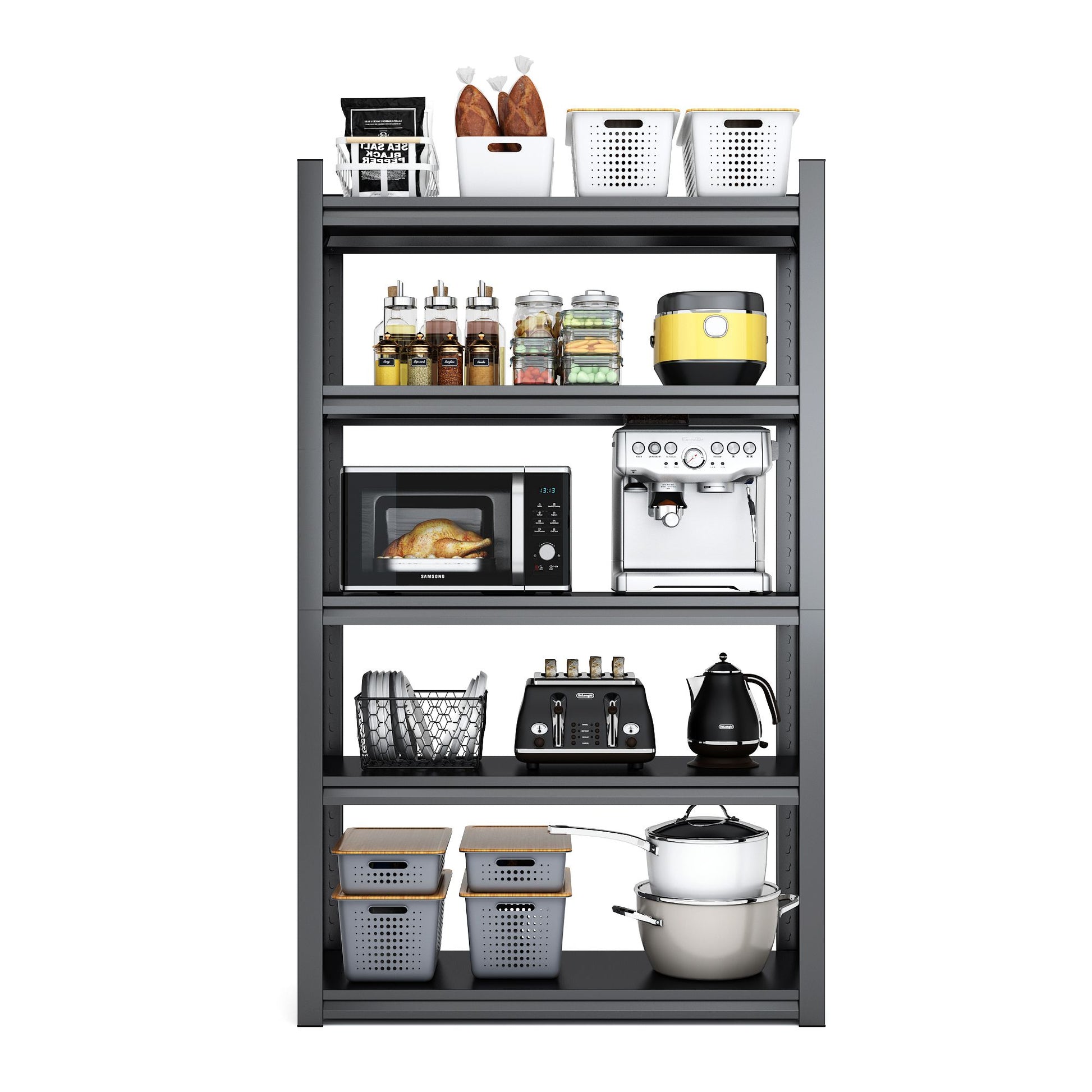 Heavy Duty 78"H 5-Tier Adjustable Metal Shelving Unit - 2000LBS Capacity Storage Rack for Garage, Kitchen, and More, Black Doba