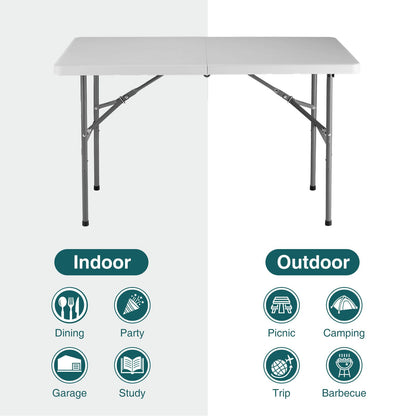 Versatile 4ft Portable Folding Table for Indoor and Outdoor Use with Carrying Handle - Ideal for Camping, Picnics, and Parties Doba