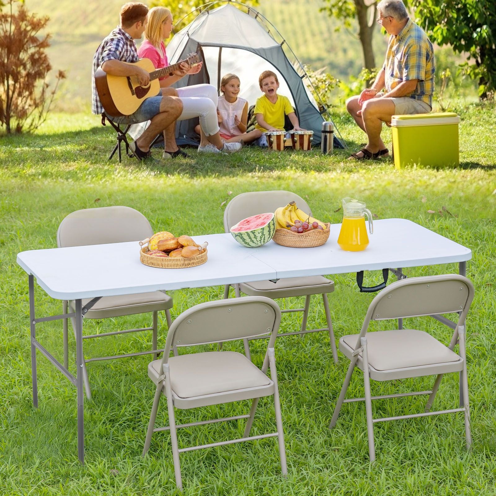 Versatile 4ft Portable Folding Table for Indoor and Outdoor Use with Carrying Handle - Ideal for Camping, Picnics, and Parties Doba