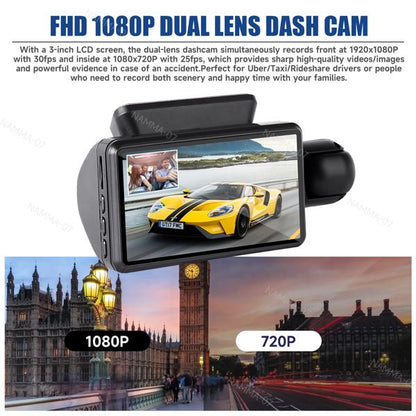 Full HD Dual Lens Car Dash Cam with G-Sensor and Night Vision for Front and Rear Recording Doba