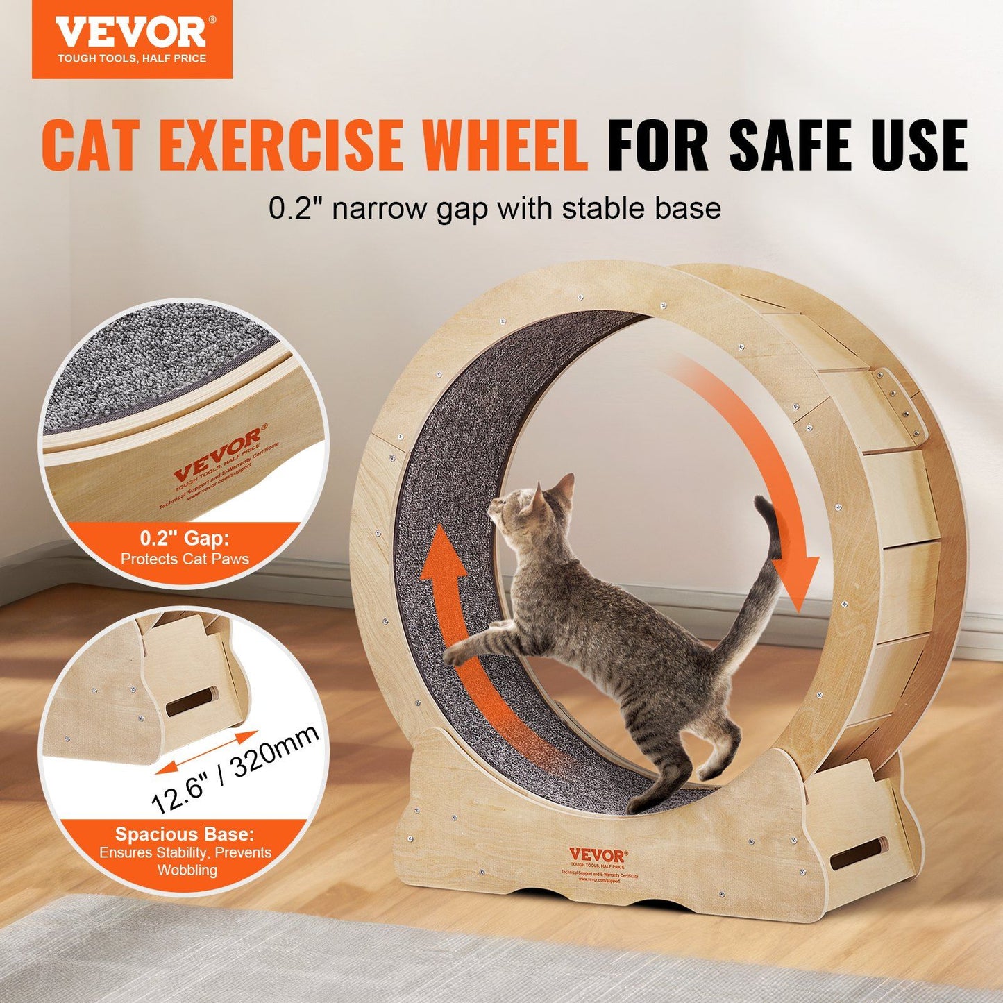 VEVOR Large Cat Fitness Wheel - 29.5" Indoor Treadmill for Active Cats with Detachable Carpet and Teaser Toy, Ideal for Exercise and Training