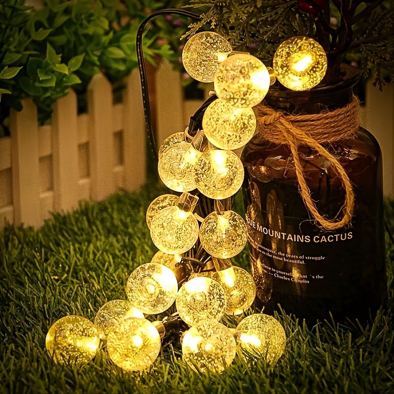 39ft 100 Large LED Solar Bubble Light String - Waterproof Crystal Ball Decor with 8 Modes for Garden, Camping, and Parties (Warm White) Doba