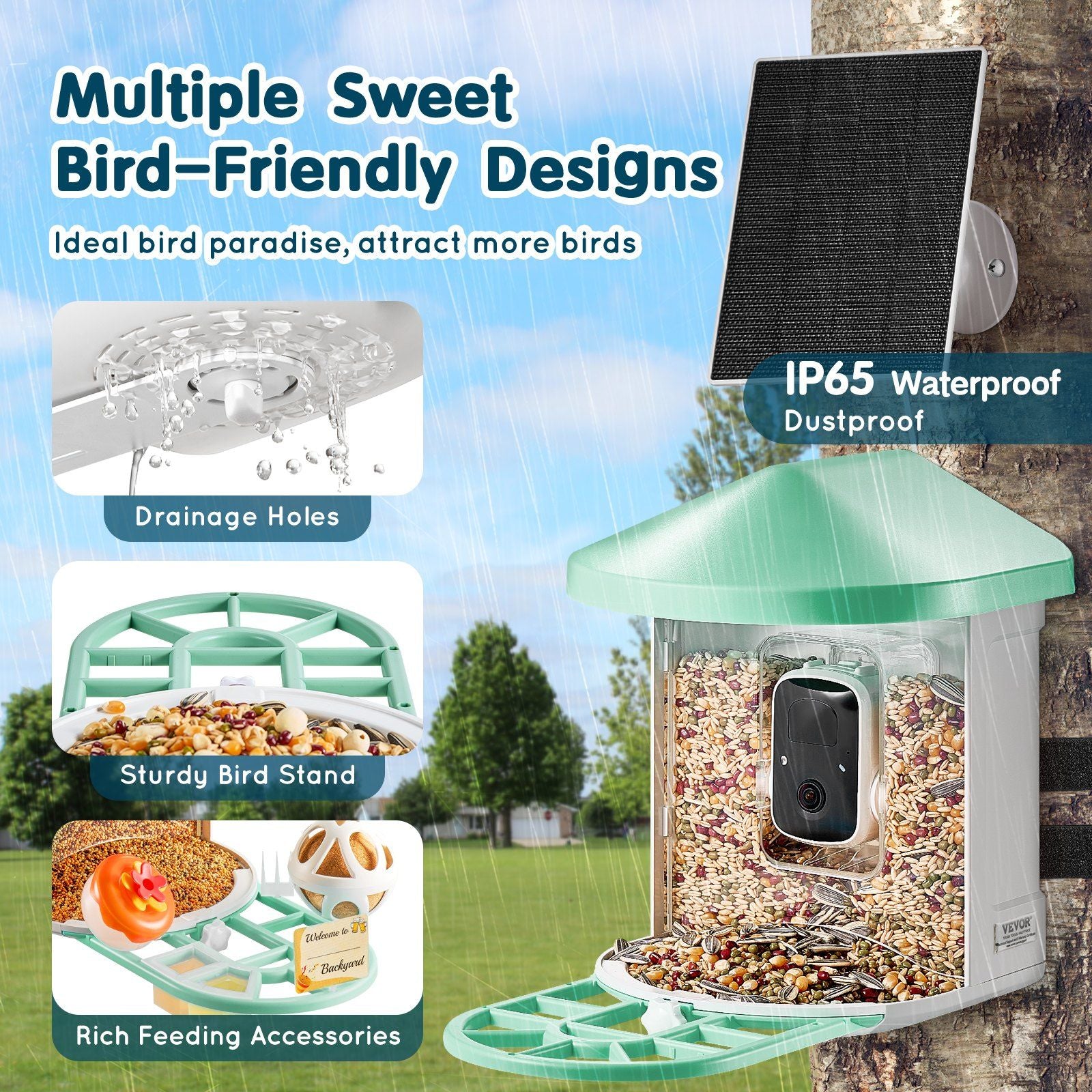 VEVOR 2K HD Smart Bird Feeder Camera with AI Bird Species Recognition and Auto Capture Doba