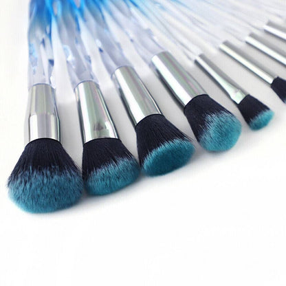 Crystal Blue 10-Piece Professional Makeup Brush Set with Foundation Brush Doba