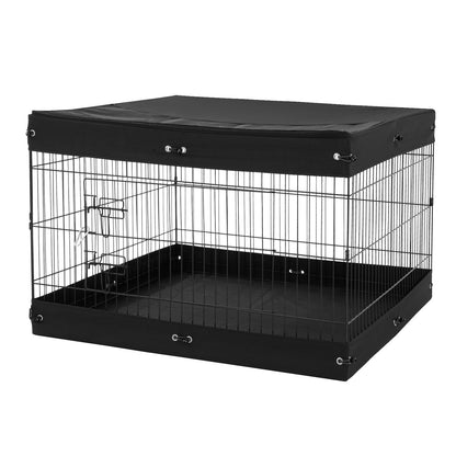 Portable 4-Panel Metal Dog Exercise Pen with Zippered Top Cover and Waterproof Base Mat