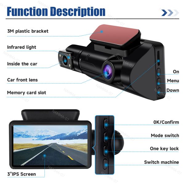 Full HD Dual Lens Car Dash Cam with G-Sensor and Night Vision for Front and Rear Recording Doba