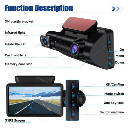 Full HD Dual Lens Car Dash Cam with G-Sensor and Night Vision for Front and Rear Recording Doba