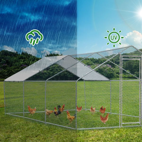 20 x 10 ft Large Metal Chicken Coop, Walk-in Poultry Cage Chicken Hen Run House with Waterproof Cover, Rabbits Cats Dogs Farm Pen for Outdoor Backyard Farm Garden Doba