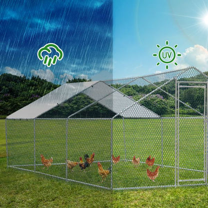 20 x 10 ft Large Metal Chicken Coop, Walk-in Poultry Cage Chicken Hen Run House with Waterproof Cover, Rabbits Cats Dogs Farm Pen for Outdoor Backyard Farm Garden Doba