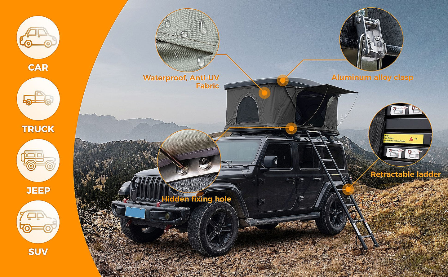 Trustmade Hard Shell Rooftop Tent 2mins Setup 100% Waterproof 50mm Mattress Pick Up Available Doba