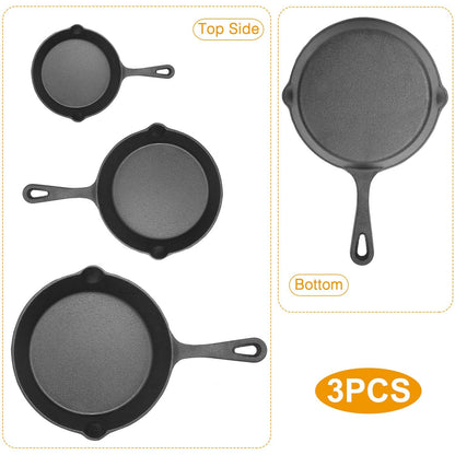 3-Piece Pre-Seasoned Cast Iron Skillet Set – Versatile Non-Stick Frying Pans (6in, 8in, 10in) – Durable Oven Safe Cookware Doba