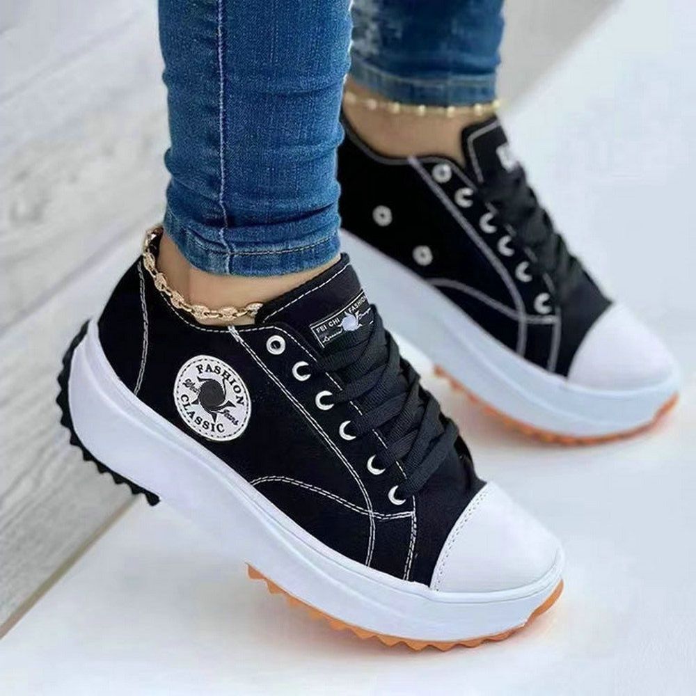 Classic White Canvas Shoes Women Sneakers Solid Lace-Up Casual Platform Shoes for Women Zapatos De Mujer Chaussure Femme Doba