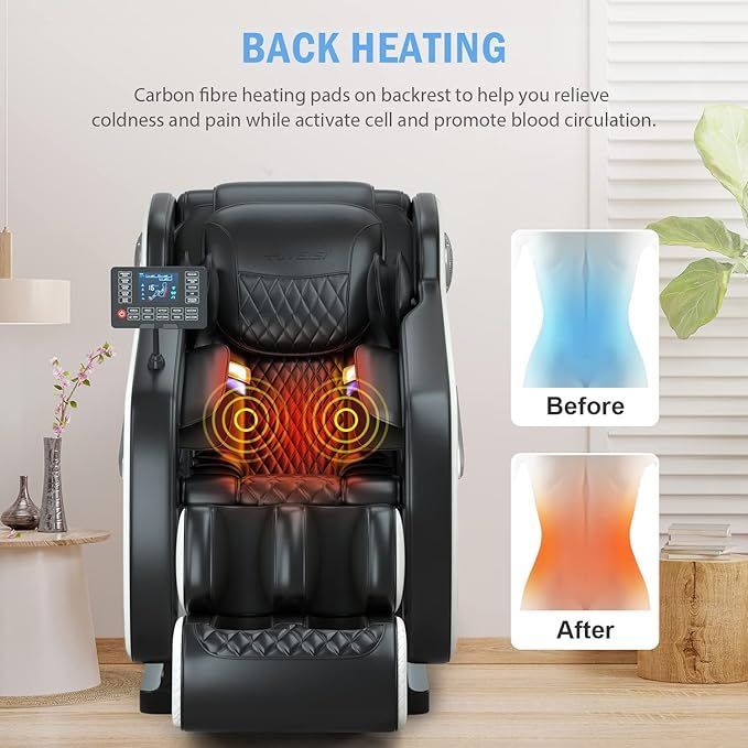 Massage chair, full body zero gravity recliner, with hip heating, foot massage and air massage system, suitable for mom/dad (pure black). Doba