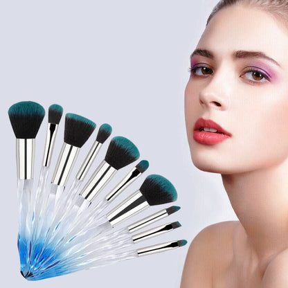 Crystal Blue 10-Piece Professional Makeup Brush Set with Foundation Brush Doba