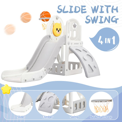 4-in-1 Toddler Slide and Climber Playset with Basketball Hoop - Ideal Indoor & Outdoor Fun for Kids