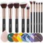 10-Piece Rose Gold Makeup Brush Set for Flawless Application, Includes Premium Foundation and Blending Tools with Beauty Sponge Doba