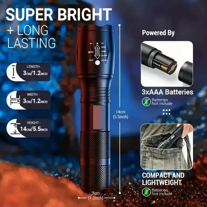 Zoomable High-Intensity LED Tactical Flashlight with 5 Modes, Waterproof and Portable for Camping, Hiking, Outdoor Adventures, and Emergency Situations Doba