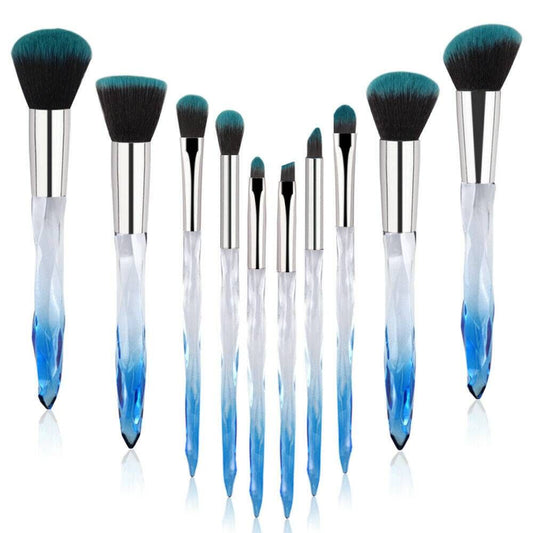 Crystal Blue 10-Piece Professional Makeup Brush Set with Foundation Brush Doba