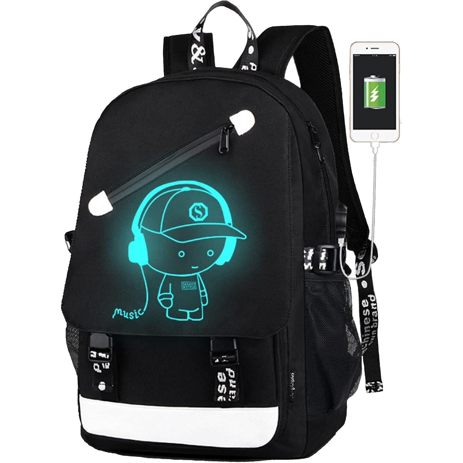 Luminous Backpack Noctilucent School Bags Daypack USB chargeing Port Laptop Bag Doba