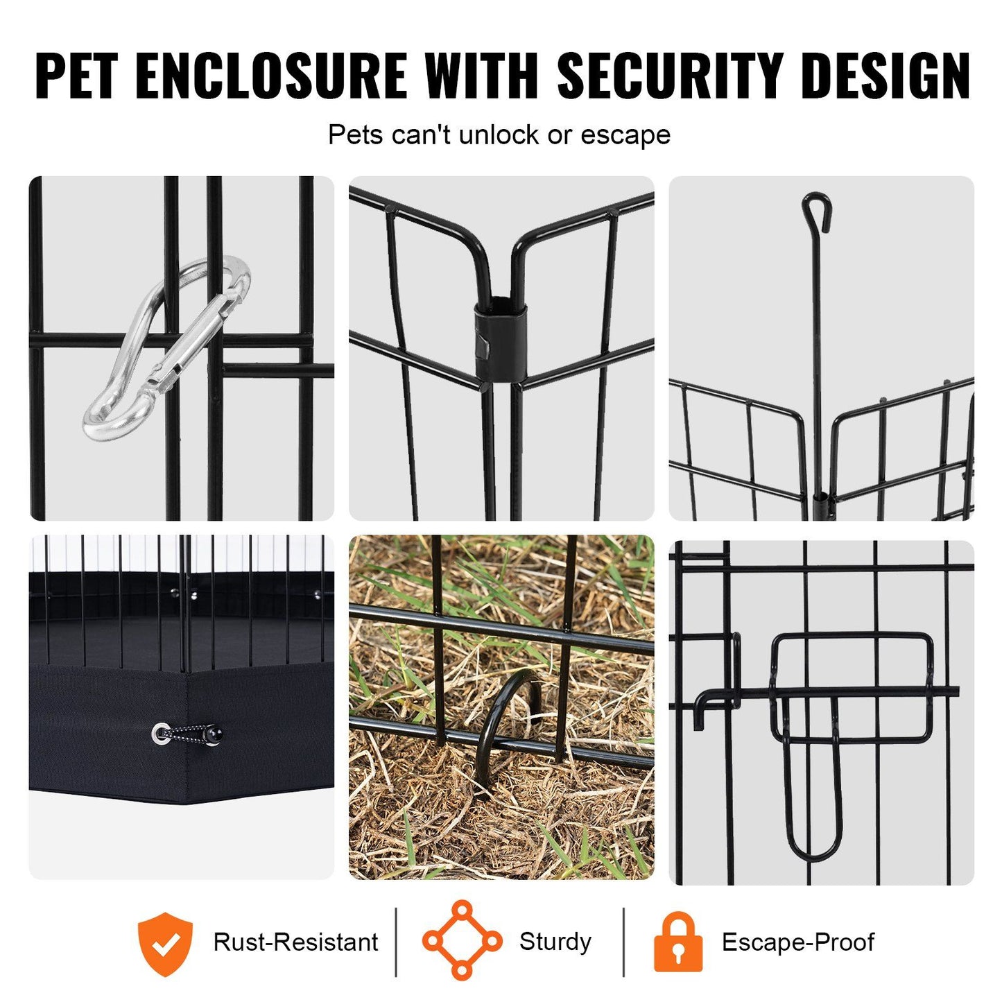 Portable 4-Panel Metal Dog Exercise Pen with Zippered Top Cover and Waterproof Base Mat