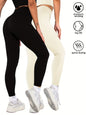 2 Pack Womens Seamless Ribbed Leggings Soft Slimming Yoga Pants, Ribbed Yoga Pants High Waisted Gym Leggings Sport Women Fitness Seamless Female Doba