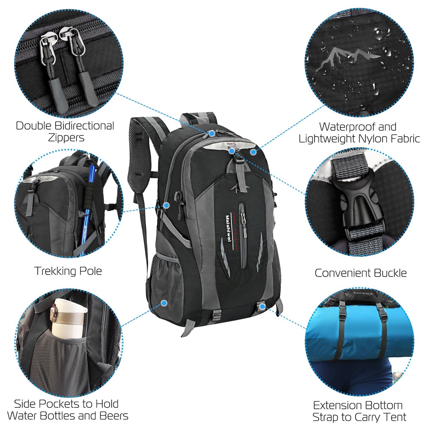 Durable 36L Waterproof Hiking Backpack with Ergonomic Design and Multiple Compartments for Travel and Outdoor Use Doba