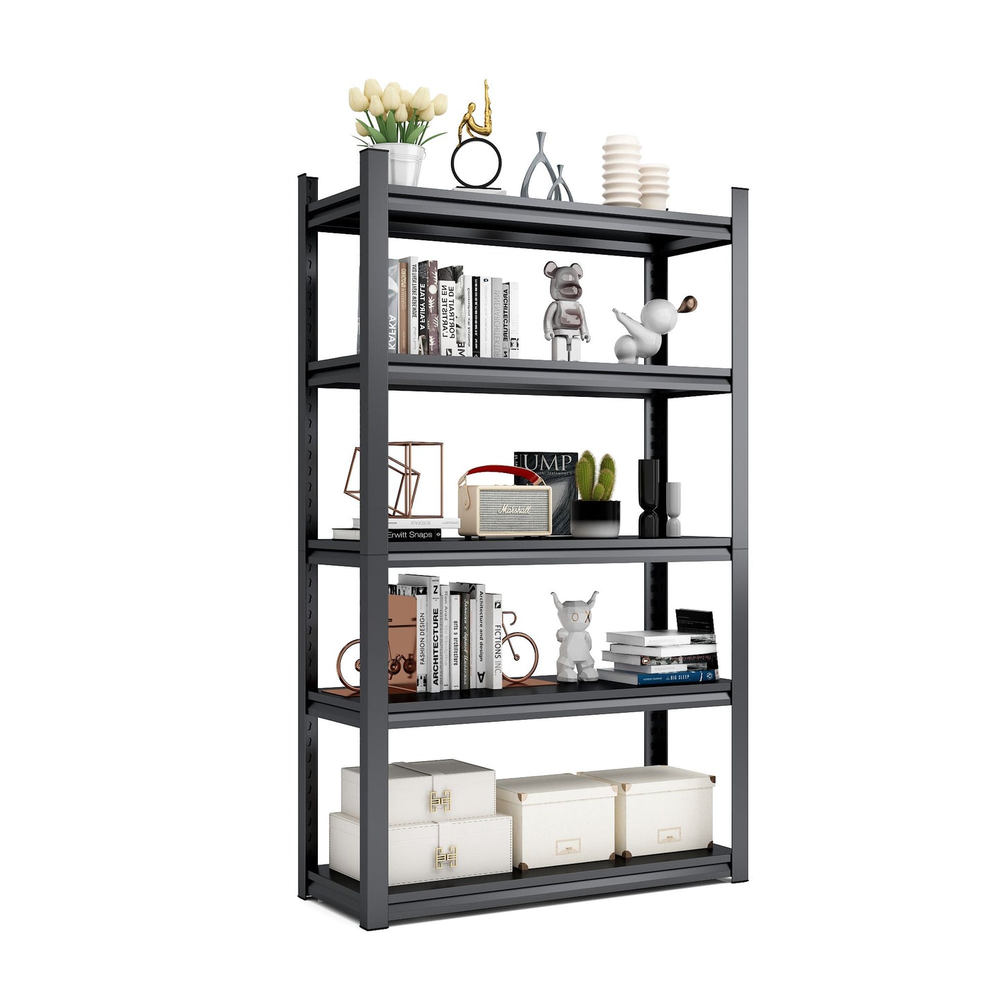 Heavy Duty 78"H 5-Tier Adjustable Metal Shelving Unit - 2000LBS Capacity Storage Rack for Garage, Kitchen, and More, Black Doba