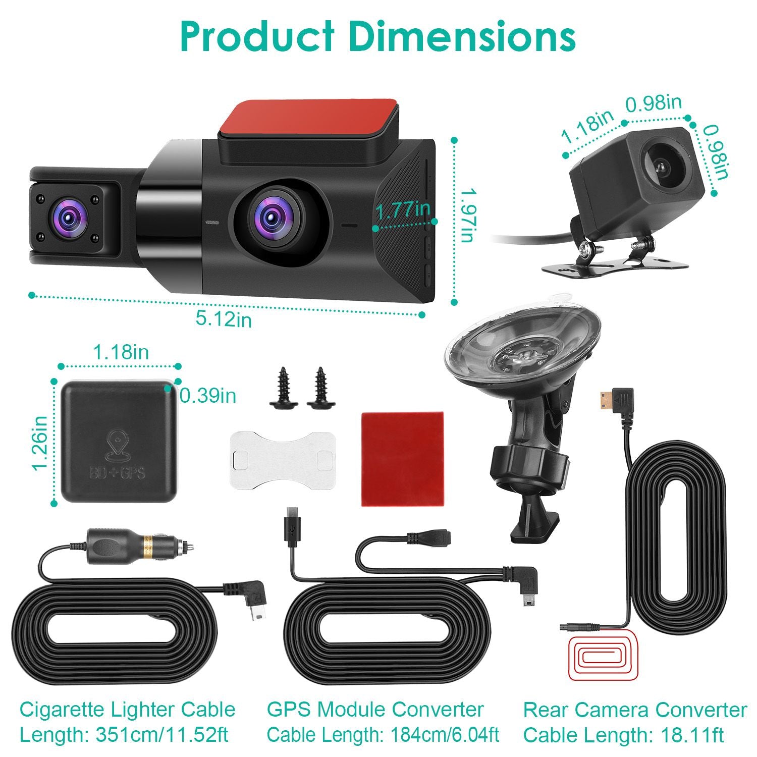 3-Channel 2K Car Dash Cam with GPS, WiFi, Night Vision & G-Sensor - Comprehensive Vehicle Safety Recorder Doba