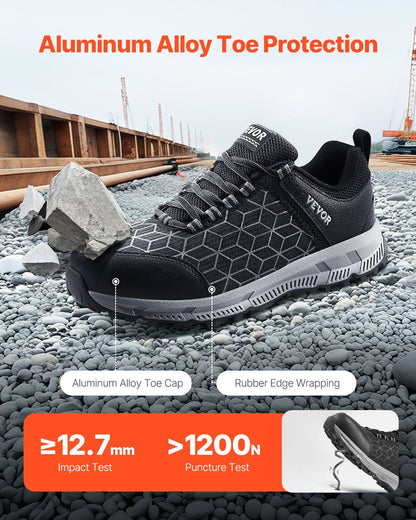 Aluminum Alloy Steel Toe Sneakers for Men - Lightweight Wide Fit Work Shoes Size 10.5 Black Doba