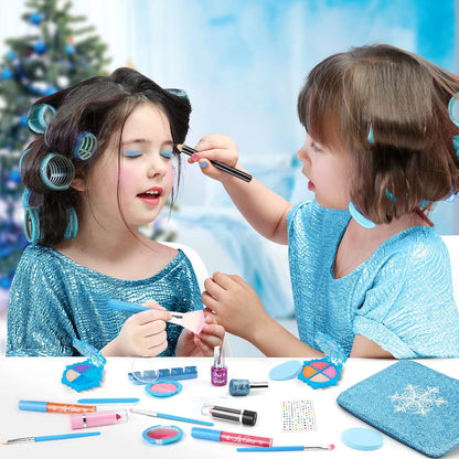 Frozen Princess Makeup Adventure Kit for Girls, Washable Real Makeup Set for Ages 4-8, Creative Play Cosmetic Set with Accessories and Travel Bag Doba