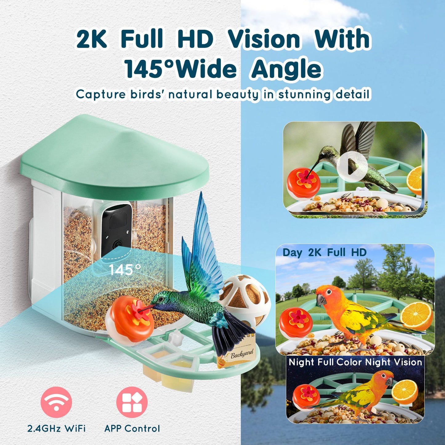 VEVOR 2K HD Smart Bird Feeder Camera with AI Bird Species Recognition and Auto Capture Doba