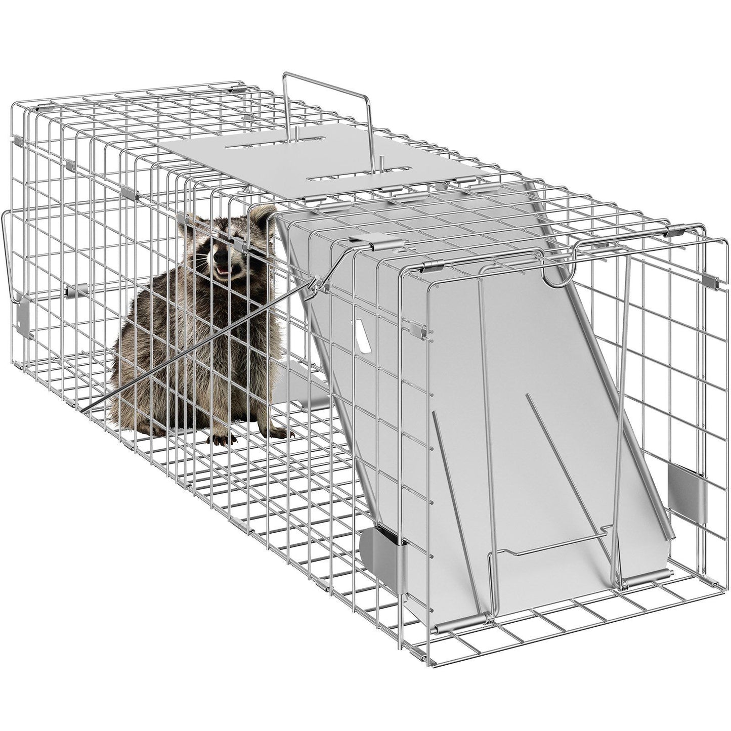 VEVOR Live Animal Cage Trap, 24" x 8" x 8" Humane Cat Trap Galvanized Iron, Folding Animal Trap with Handle for Rabbits, Stray Cats, Squirrels, Raccoons, Groundhogs and Opossums Doba