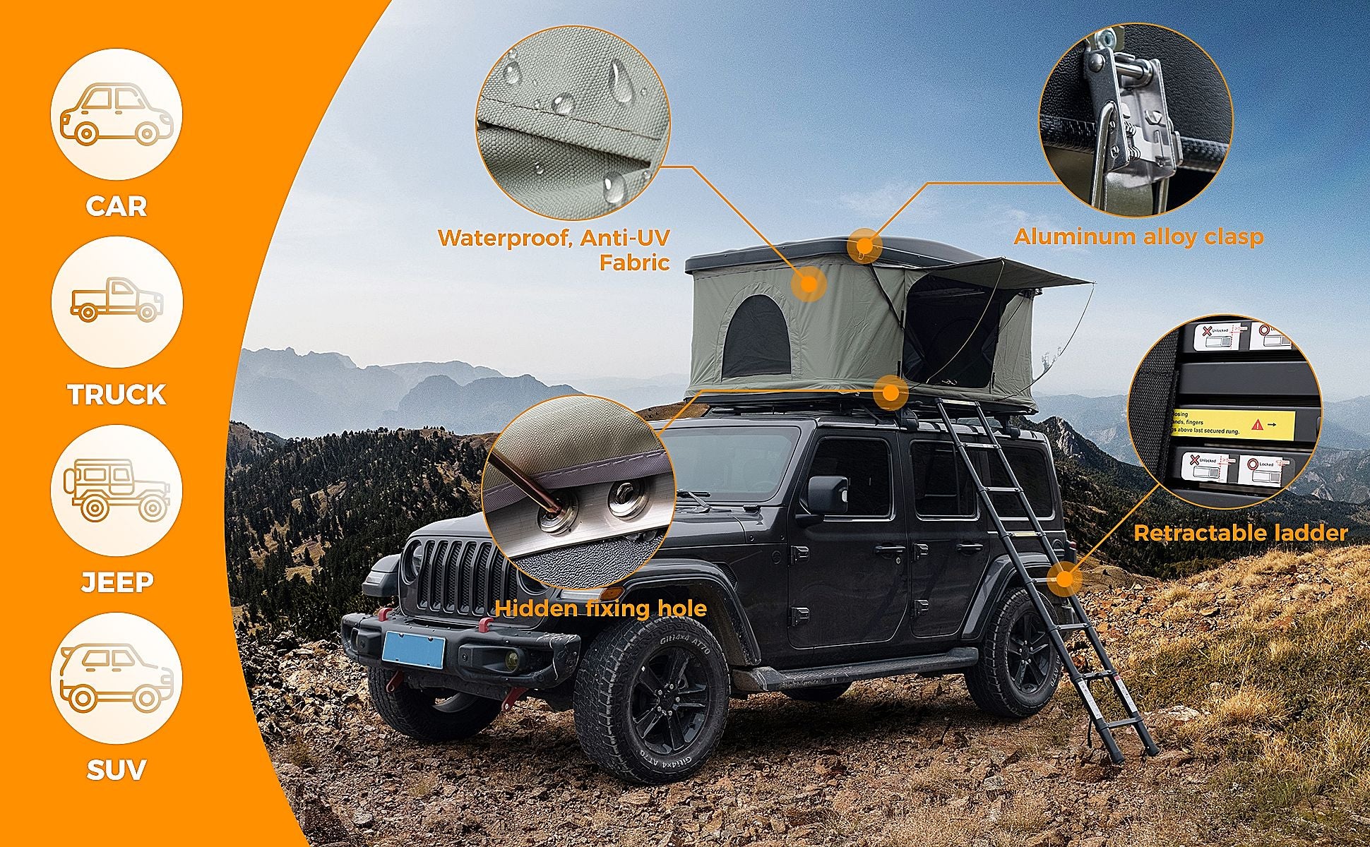 Trustmade Hard Shell Rooftop Tent 2mins Setup 100% Waterproof 50mm Mattress Pick Up Available Doba