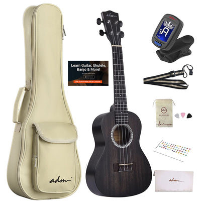 ADM Concert Mahogany Ukulele Package, 23 inch, Matte Black Doba