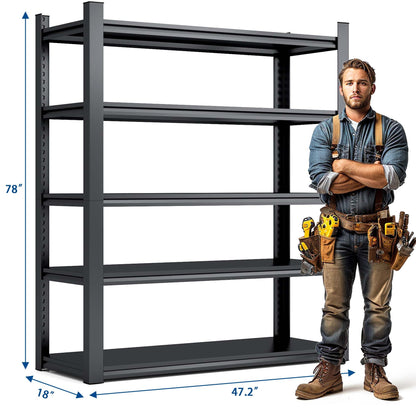 Heavy Duty 78"H 5-Tier Adjustable Metal Shelving Unit - 2000LBS Capacity Storage Rack for Garage, Kitchen, and More, Black Doba