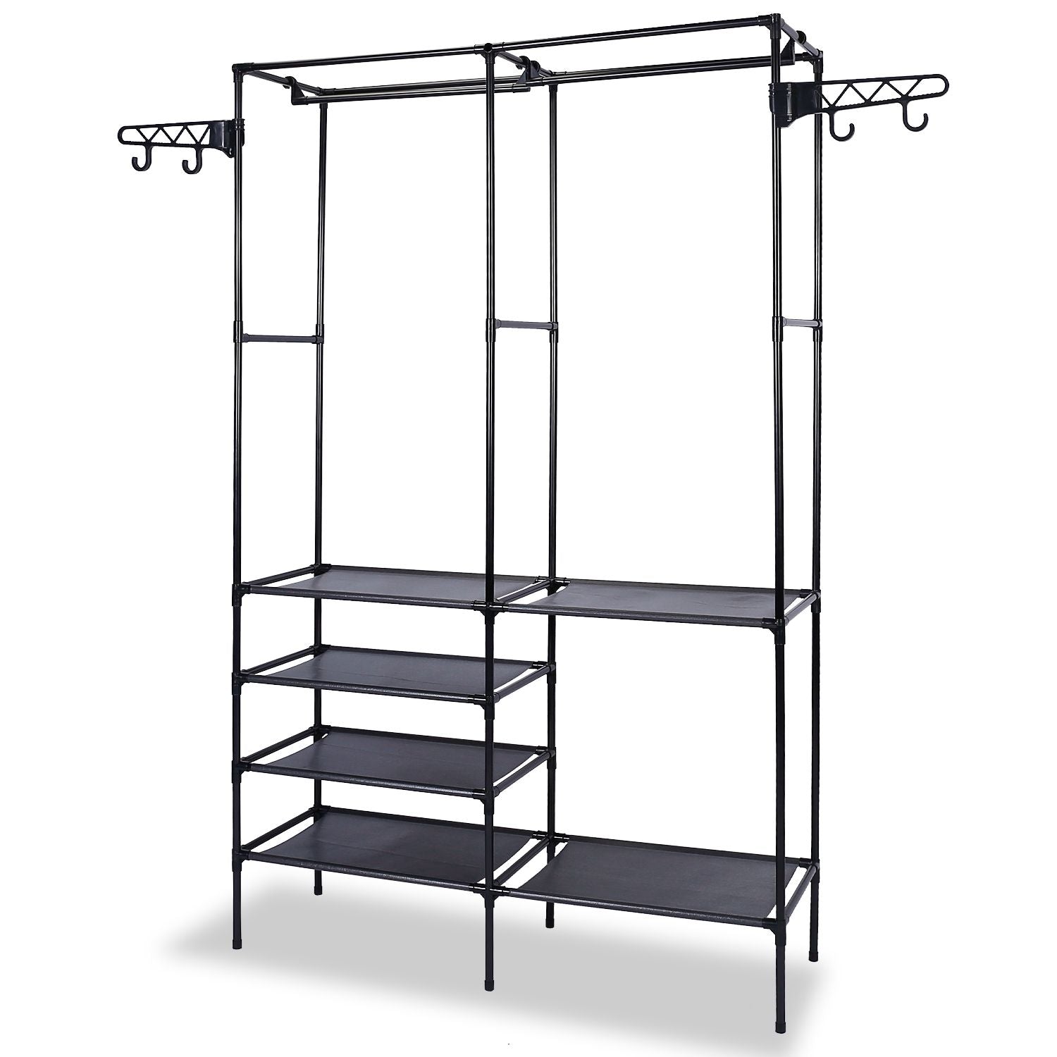 Versatile Metal Clothing and Shoe Organizer with Rotatable Hooks - Freestanding Wardrobe Rack Doba