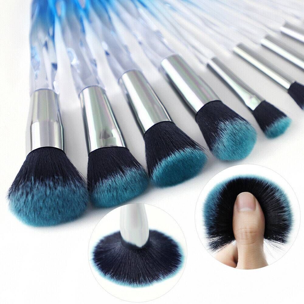 Crystal Blue 10-Piece Professional Makeup Brush Set with Foundation Brush Doba