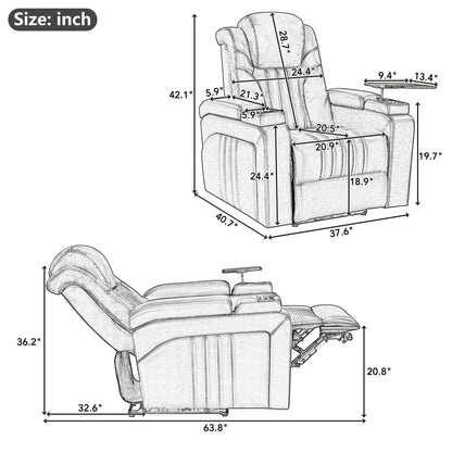 Luxury PU Leather Power Recliner with Adjustable Headrest, Wireless Charging, USB Port, Cup Holder, and Swivel Tray Table for Ultimate Home Theater Experience Doba