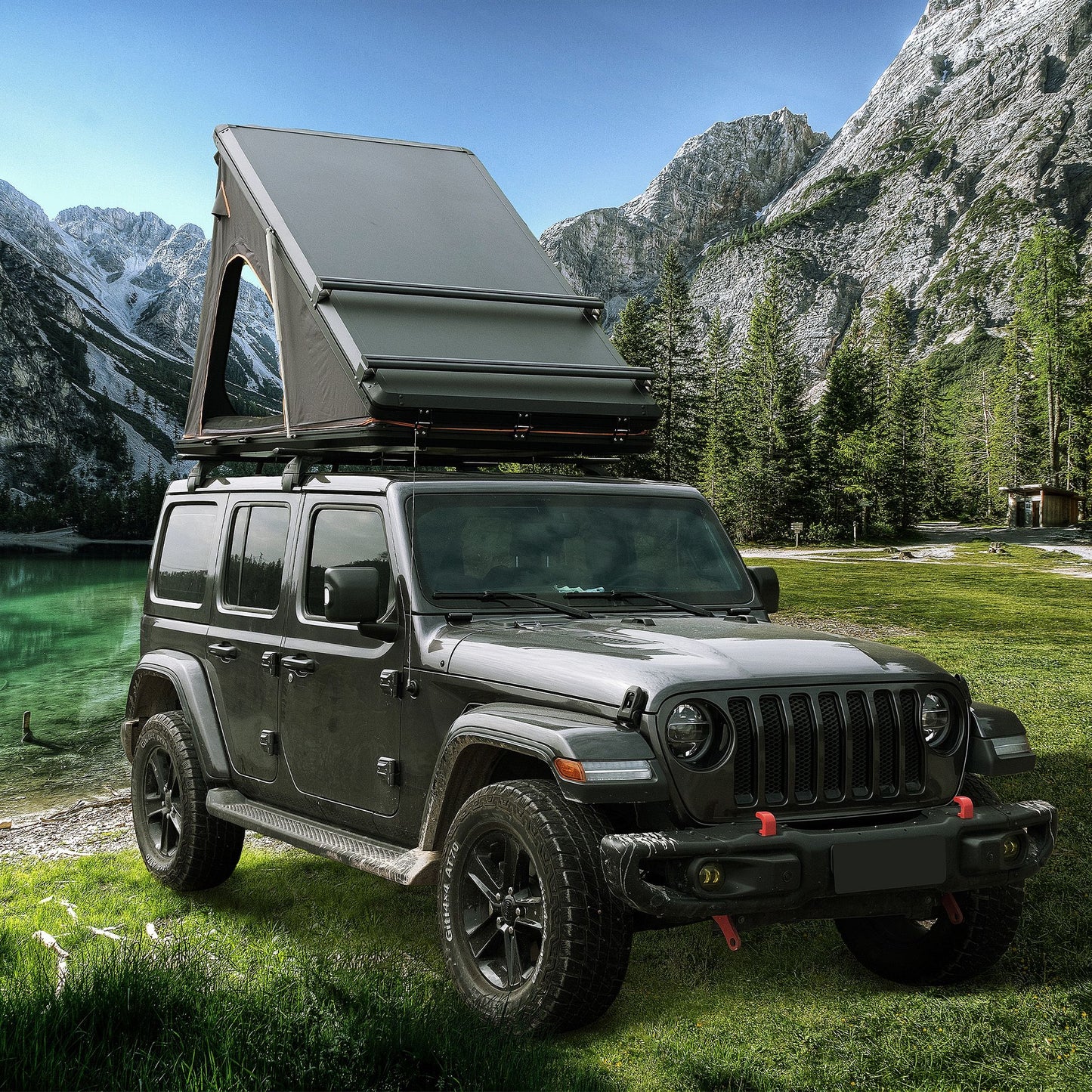 Trustmade Scout Plus Series Black Hard Shell Grey Rooftop Tent with Durable Aluminium Frame and Integrated Features Doba